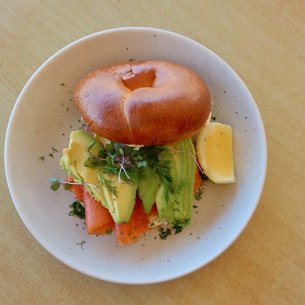 Smoked salmon and avocado bagel