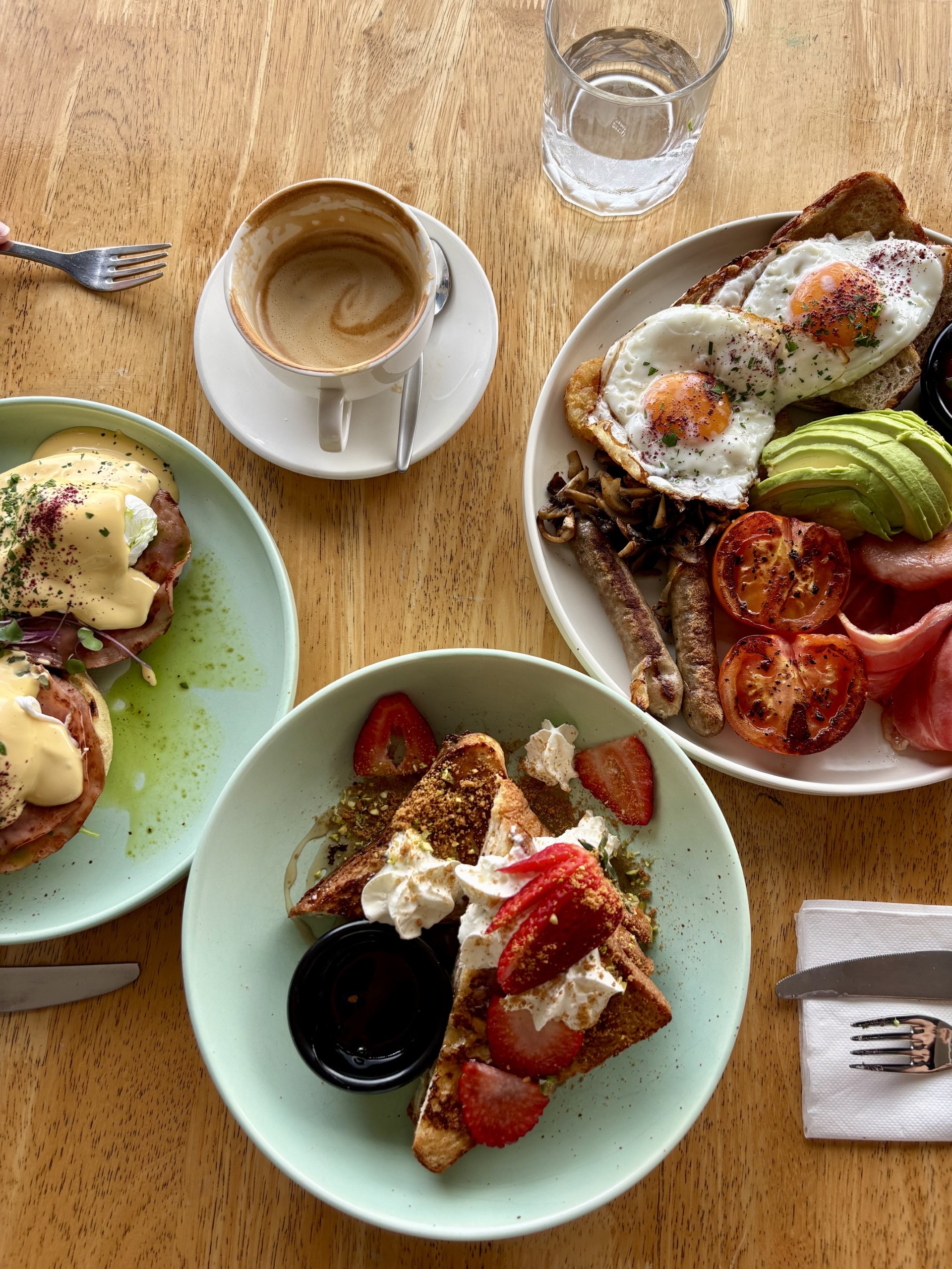Brunch spread with eggs and coffee